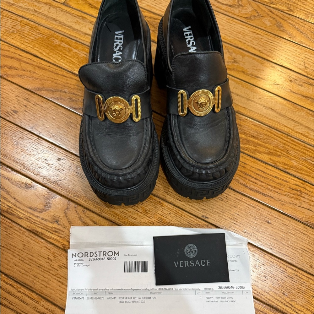 Versace Medusa Aevitas 155mm Platform Loafer Black Gold Size EU 36.5 (US 6.5) - Picture 5 of 5